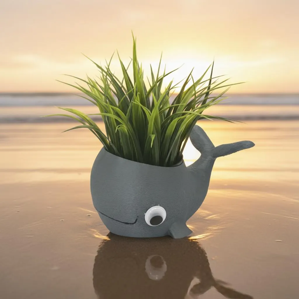 Wal Blumentopf – 3D-Druck, optional mit Kunstpflanze