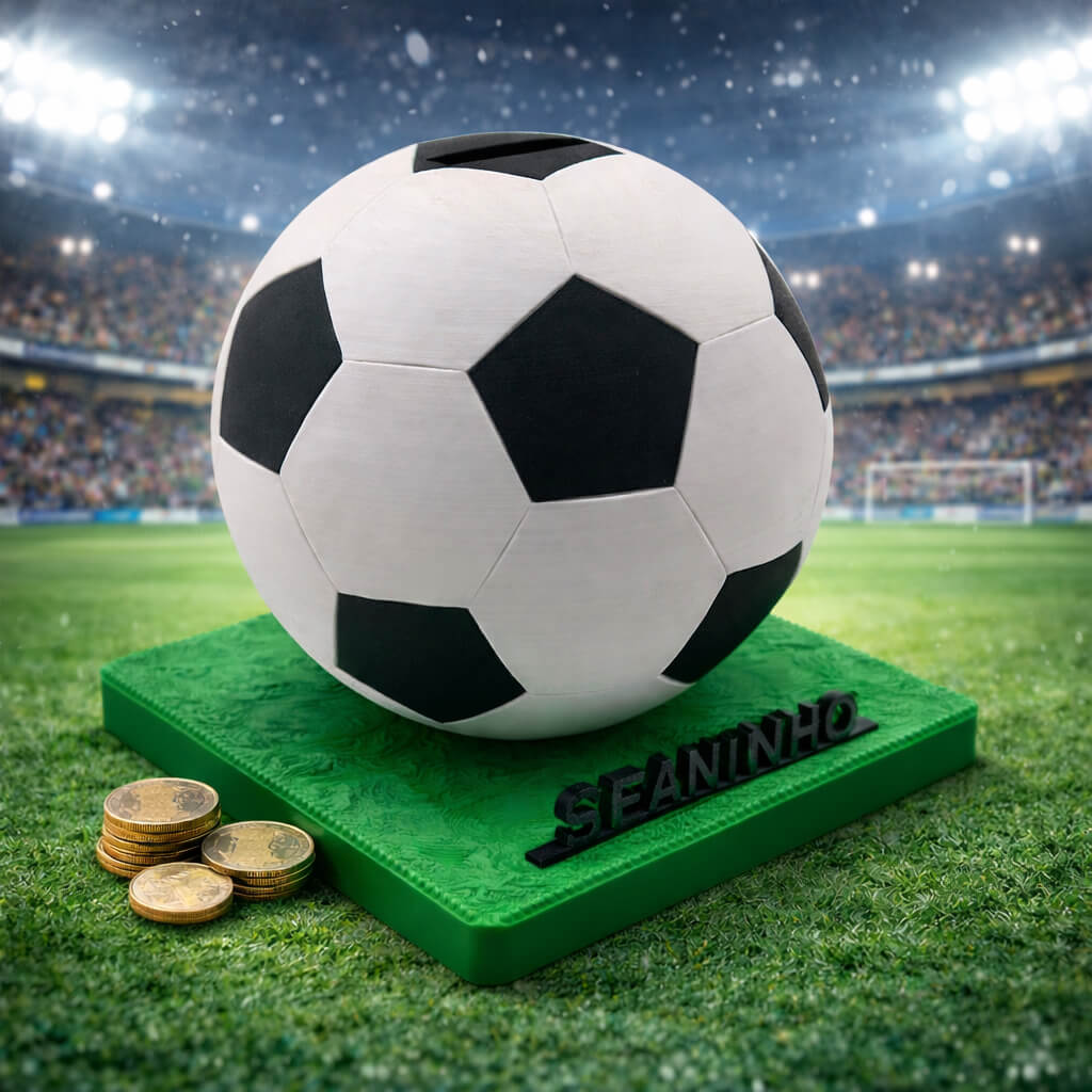 Fußball-Spardose mit Namen – 3D-Druck (Ballfarbe wählbar)