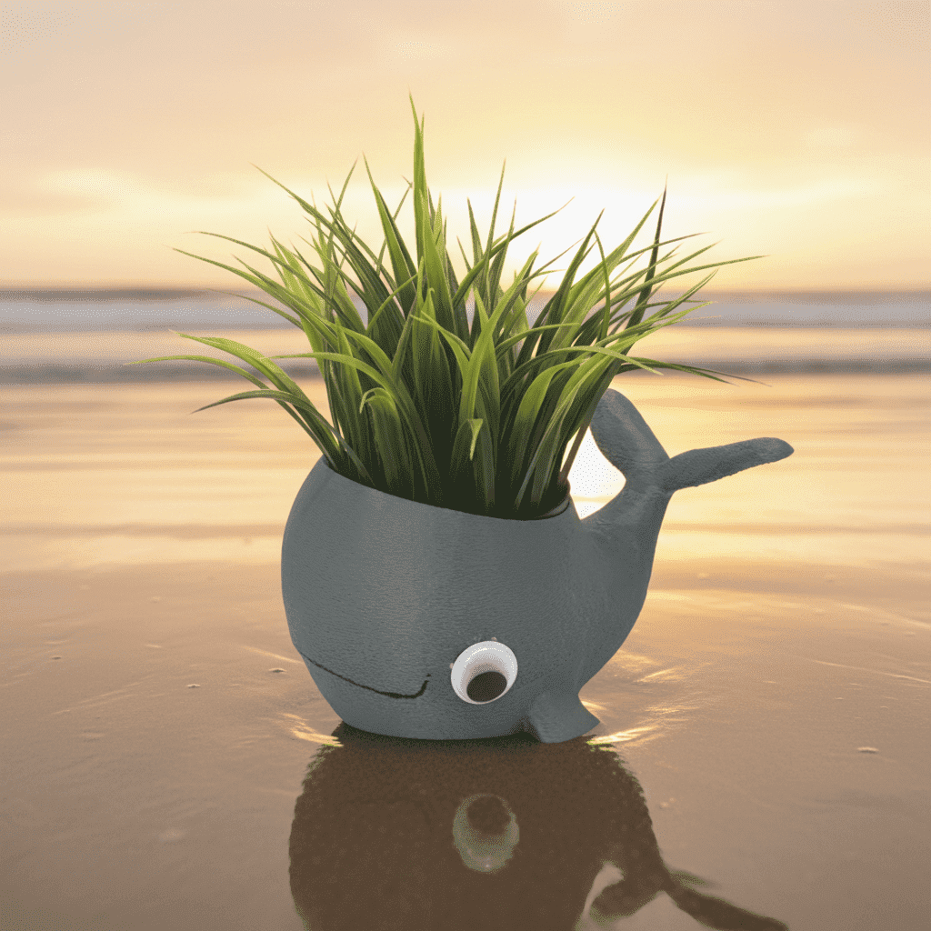 Wal Blumentopf – 3D-Druck, optional mit Kunstpflanze