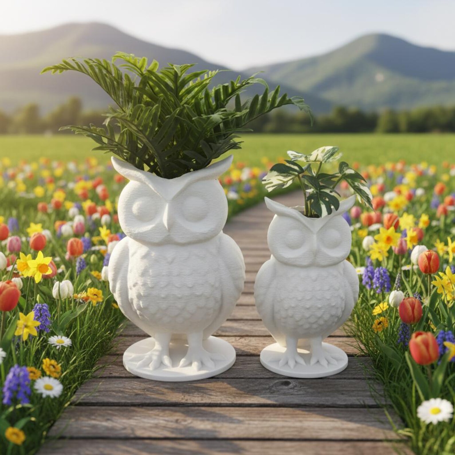Eule Blumentopf – 3D-Druck, 2 Größen, optional mit Kunstpflanze
