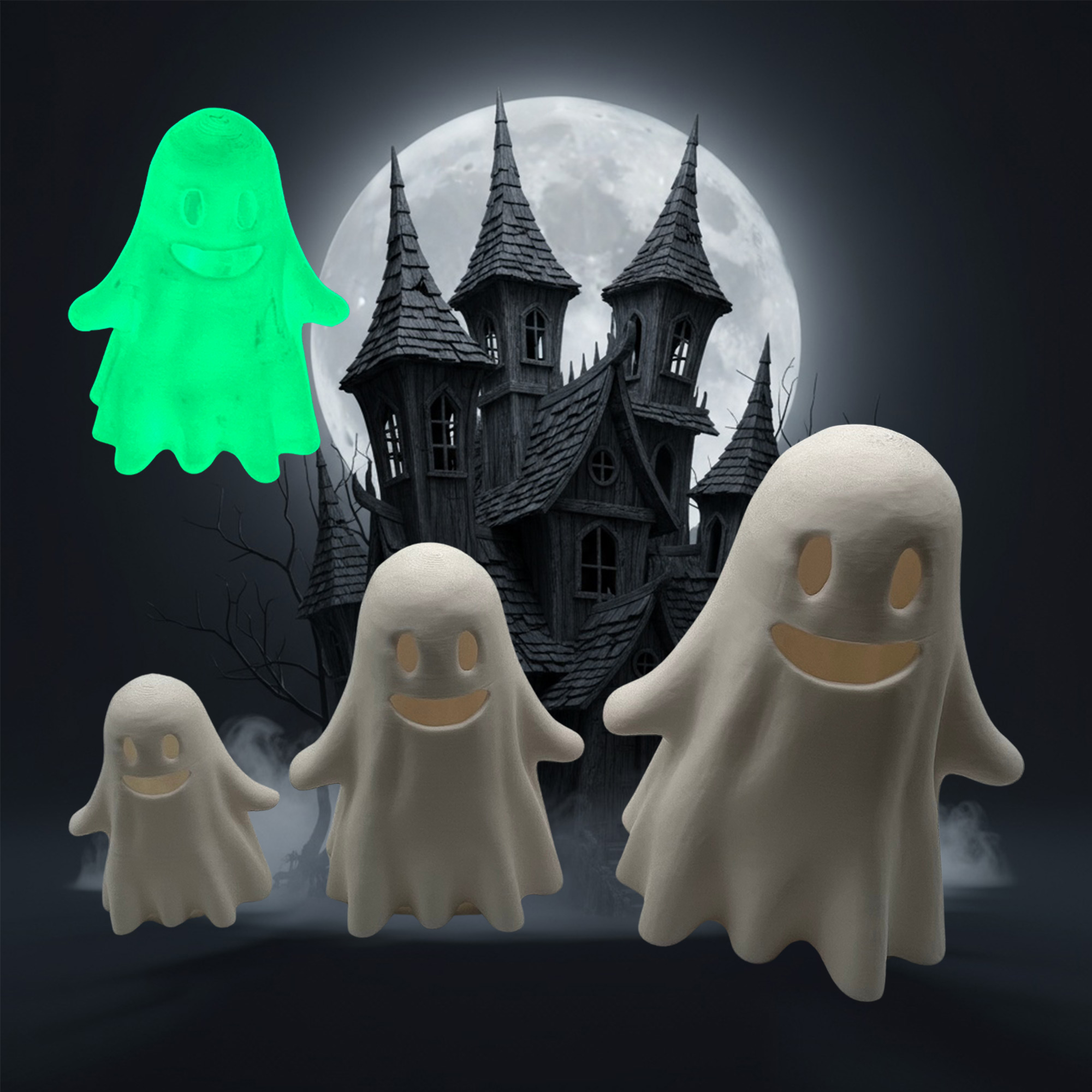Halloween Geist mit Glow-in-the-Dark & LED – 3D-Druck Deko
