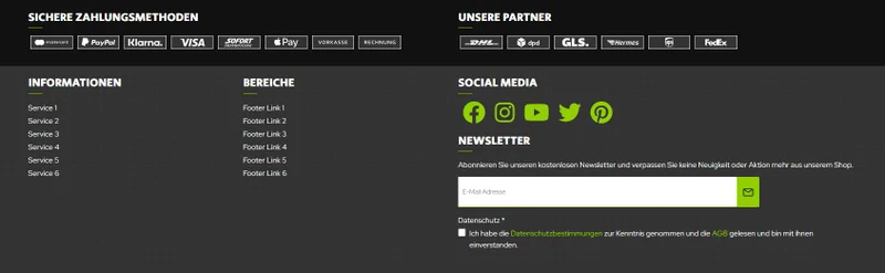 Produktlisting und Footer-Varianten