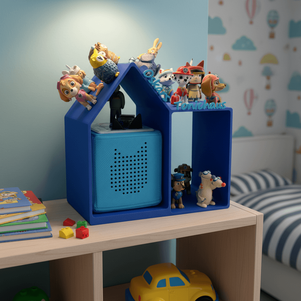 Tonie-Regal im Haus-Design mit Namen, Aufbewahrung für Tonies, kompatibel mit Toniebox 1 und 2