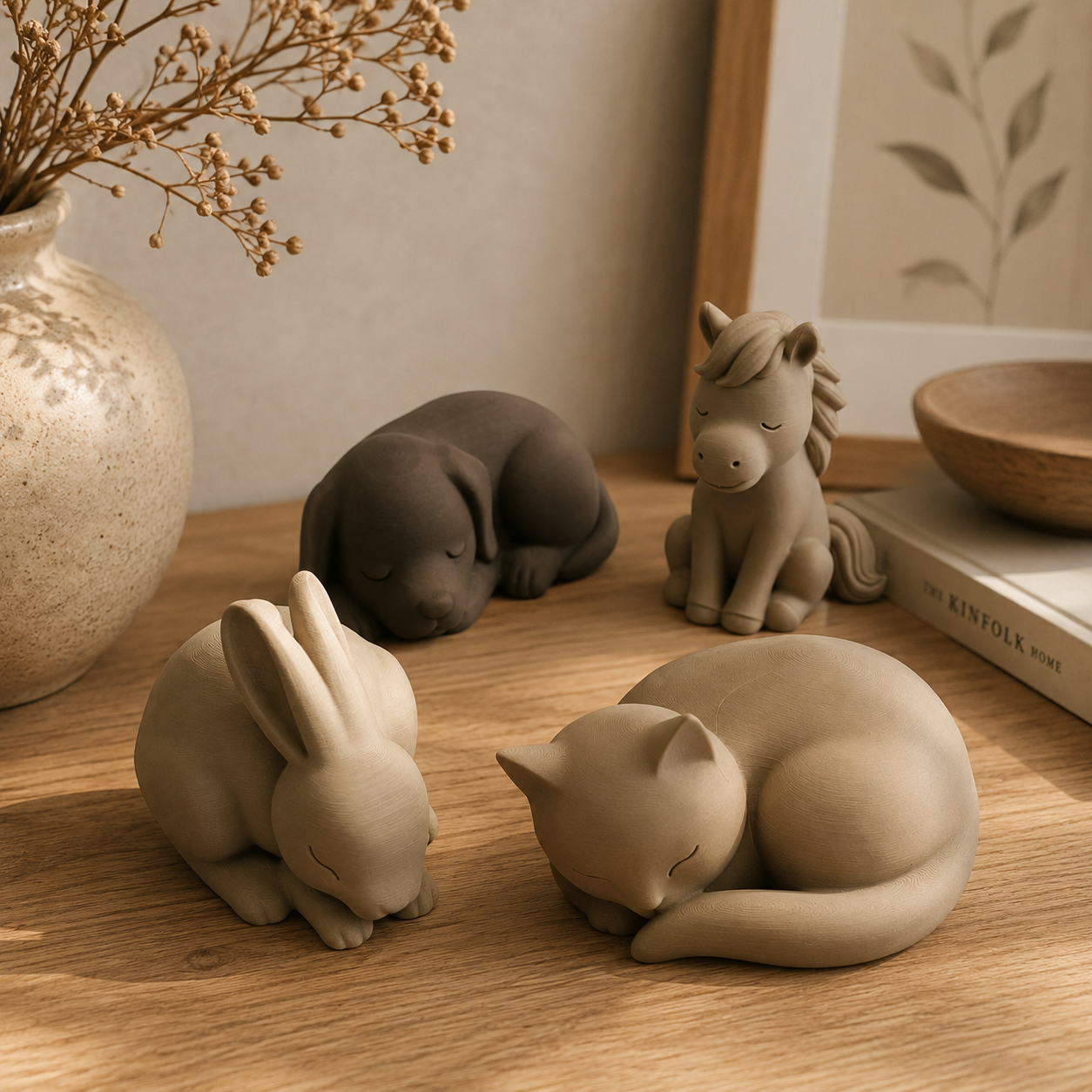 Haustier-Figuren im Japandi-Stil – Katze, Hund, Hase & Pferd