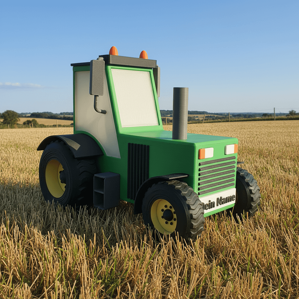 Traktor Spardose mit Namen – personalisiert im 3D-Druck