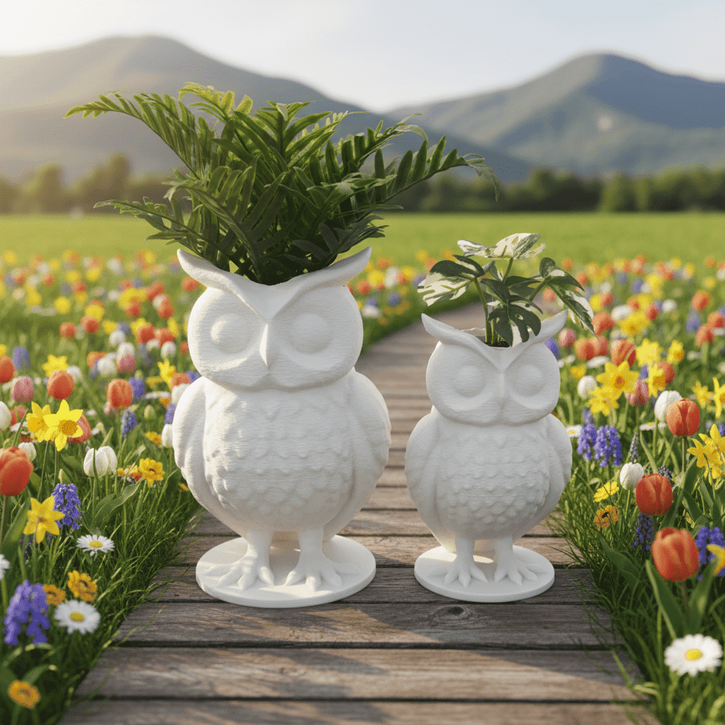 Eule Blumentopf – 3D-Druck, 2 Größen, optional mit Kunstpflanze